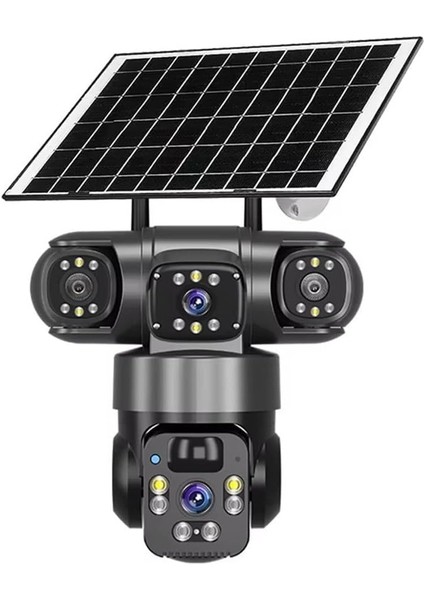 Çift Lens Güneş Enerjili Açık Güvenlik Kamerası 2k Kablosuz Gözetim Kamerası 355 Derece Yatay 90 Derece Dikey Dönüş Hareket Algılama IP66 Su Geçirmez Tf Kart Depolama (Siyah)