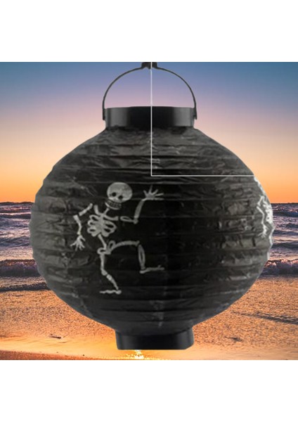 Halloween Cadılar Bayramı Japon Feneri Pilli 20 cm Siyah Renkli Iskelet Desenli Korku Aksesuarı modelleri