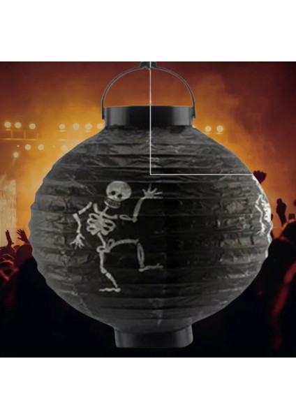 Halloween Cadılar Bayramı Japon Feneri Pilli 20 cm Siyah Renkli Iskelet Desenli Korku Aksesuarı fırsatları