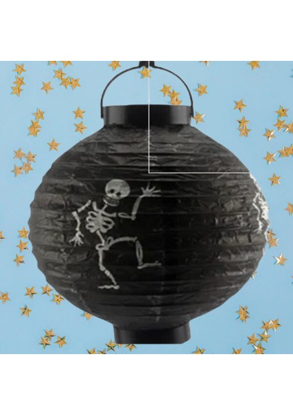 Halloween Cadılar Bayramı Japon Feneri Pilli 20 cm Siyah Renkli Iskelet Desenli Korku Aksesuarı indirimleri