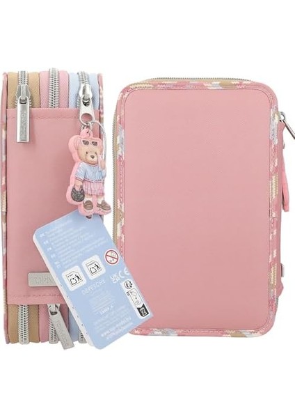 13009 – Doldurulmuş 3 Bölmeli Kutusu, Pembe Renkte, Model Motifli ve Kolye Uçlu, Renkli, Cetvel, Vb. Içeren Kutusu modelleri