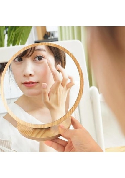 Unichrome Şık Tasarım Menteşeli Eğimi Ayarlanabilir 13 cm Yuvarlak Masaüstü Ahşap Makyaj Aynası modelleri