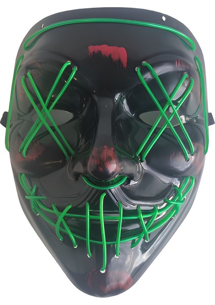 Halloween Cadılar Bayramı Maske Işıklı Pilli Yeşil Telli Korku Maskesi