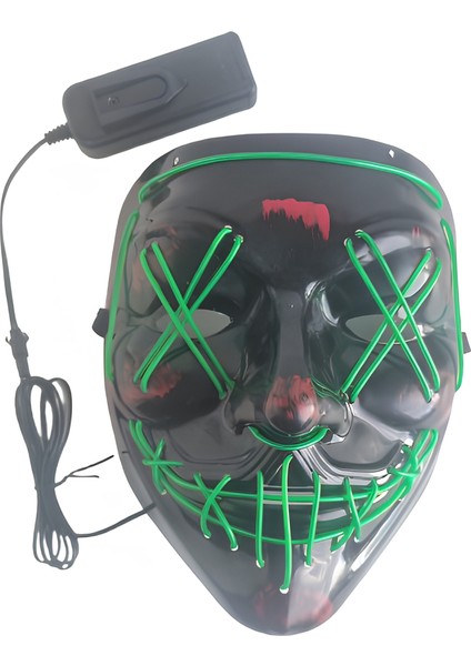 Halloween Cadılar Bayramı Maske Işıklı Pilli Yeşil Telli Korku Maskesi