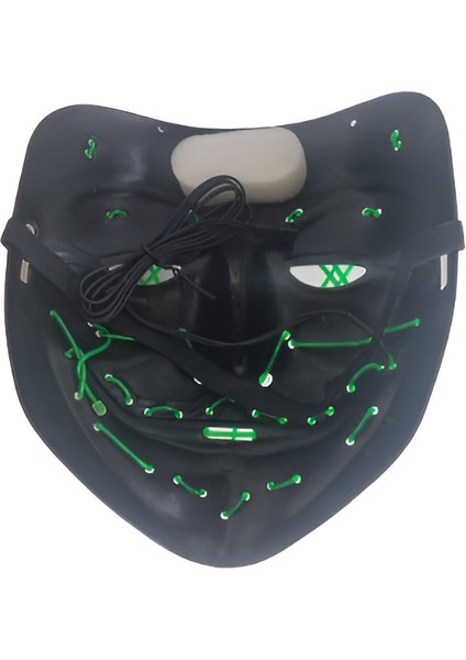 Halloween Cadılar Bayramı Maske Işıklı Pilli Yeşil Telli Korku Maskesi