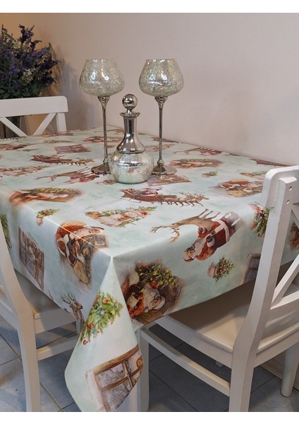 Yeni Yıl Desenli Elyaflı Pvc Masa Örtüsü – Silinebilir ve Su Geçirmez Muşamba
