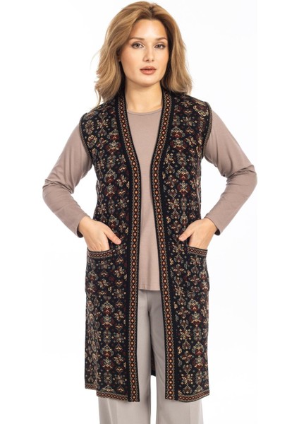 Klasik Kadın Etnik Model Triko Örgü Uzun Anne Yelek 1070 modelleri