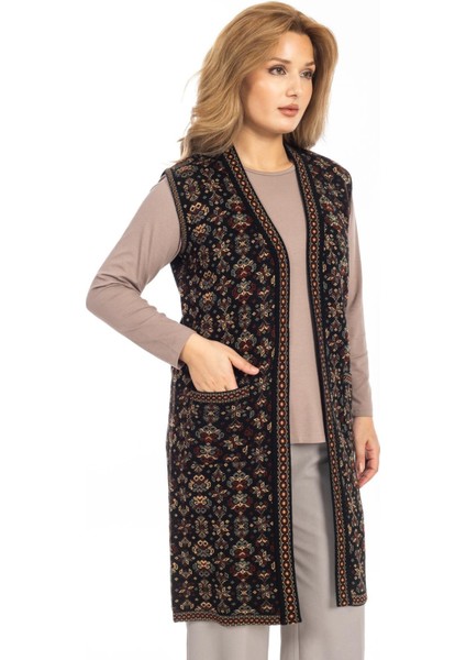 Klasik Kadın Etnik Model Triko Örgü Uzun Anne Yelek 1070 indirimleri