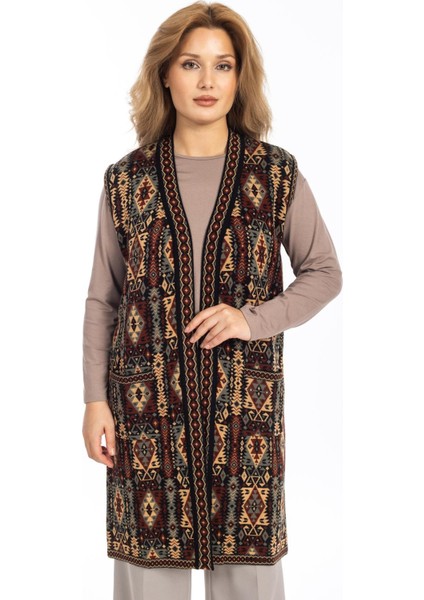 Kadın Klasik Etnik Desen Triko Örgü Kilim Anne Yelek 1052 Uzun fiyatları