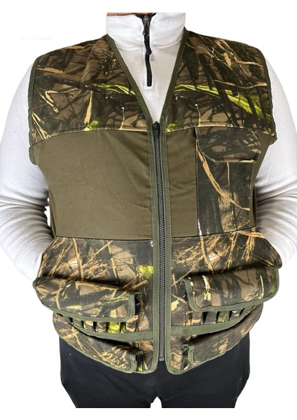 Avcı Yeleği - 30 Fişek Kapasiteli - Haki Üzerine Yeşil Ağaç Desen Kumaş