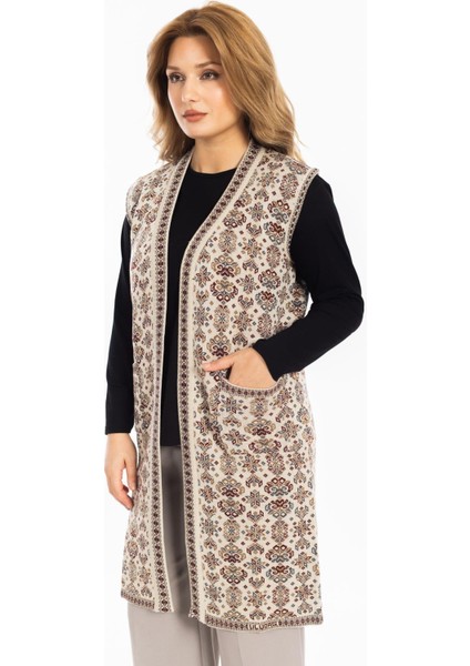 Klasik Kadın Etnik Model Triko Örgü Uzun Anne Yelek 1070 fiyatları