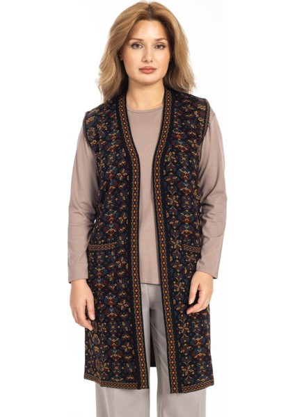 Klasik Kadın Etnik Model Triko Örgü Uzun Anne Yelek 1070