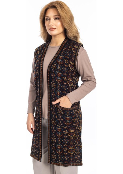 Klasik Kadın Etnik Model Triko Örgü Uzun Anne Yelek 1070 modelleri