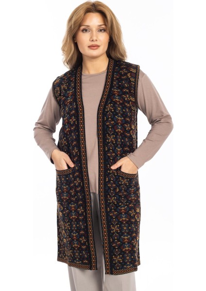 Klasik Kadın Etnik Model Triko Örgü Uzun Anne Yelek 1070 indirimleri