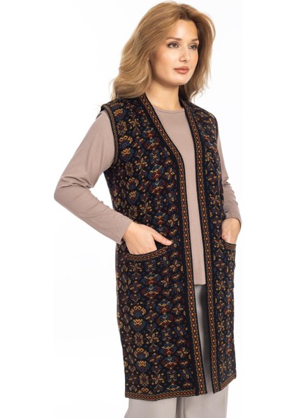 Klasik Kadın Etnik Model Triko Örgü Uzun Anne Yelek 1070