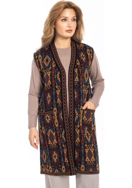 Kadın Klasik Etnik Desen Triko Örgü Kilim Anne Yelek 1052 Uzun fiyatları