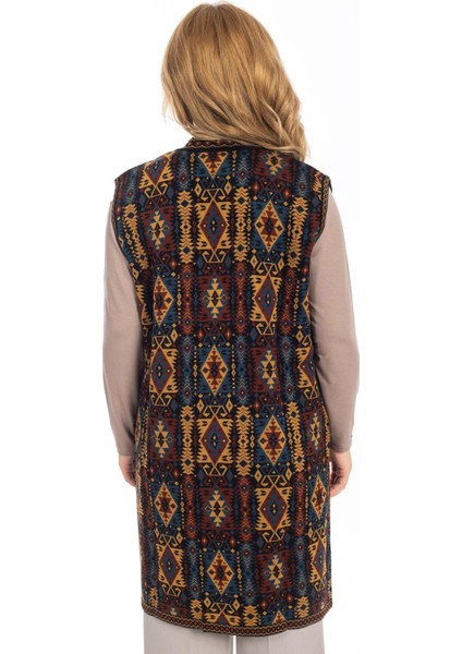 Kadın Klasik Etnik Desen Triko Örgü Kilim Anne Yelek 1052 Uzun indirimleri