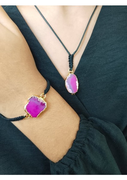 Doğal Akik Taşlı Kolye & Bileklik Kombini – El Yapımı Zarif Takım