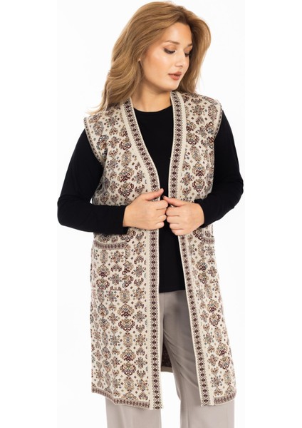 Klasik Kadın Etnik Model Triko Örgü Uzun Anne Yelek 1070 modelleri