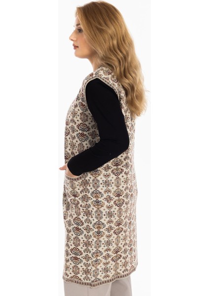 Klasik Kadın Etnik Model Triko Örgü Uzun Anne Yelek 1070 indirimleri