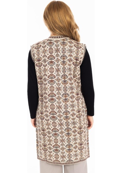 Klasik Kadın Etnik Model Triko Örgü Uzun Anne Yelek 1070