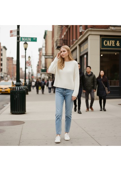 Kadın Triko Premium Dokulu Özel Örgü Bisiklet Yaka Kazak Salaş/oversize