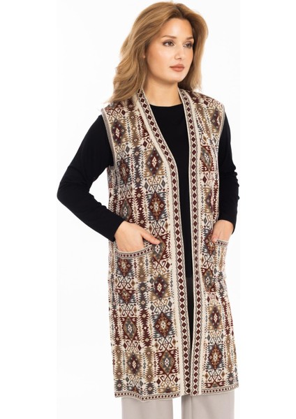 Kadın Klasik Etnik Desen Triko Örgü Kilim Anne Yelek 1052 Uzun fiyatları