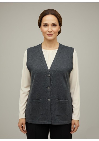 Kadın Orta Yaş ve Üzeri Sıkı Dokuma Ince Anne Triko Yelek 1140