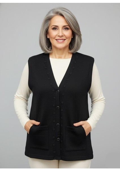 Kadın Orta Yaş ve Üzeri Sıkı Dokuma Ince Anne Triko Yelek 1140