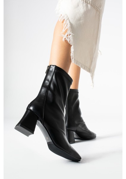 Alvis Siyah Renkli Kalın Topuk Streç Kadın Bot modelleri