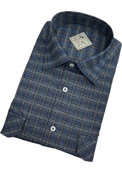 Klasik Geniş Kesim Ekoseli Flanel Çift Cepli Uzun Kollu Erkek Gömlek