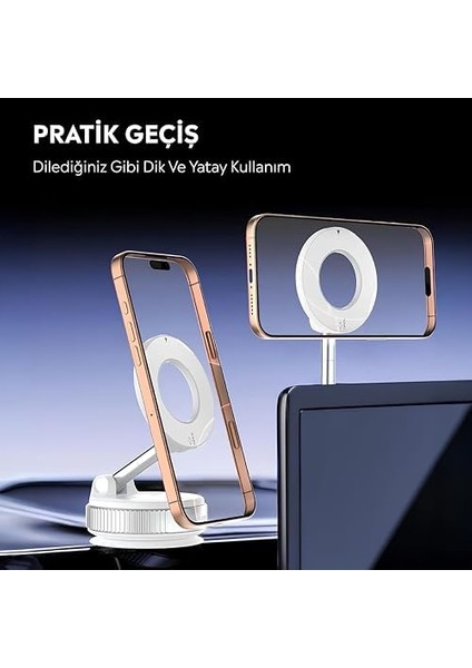 Araç Içi ve Masaüstü 360 Derece Dönebilen Vakum Özellikli Magnetik Telefon Tutucu Beyaz (Beyaz) fiyatları