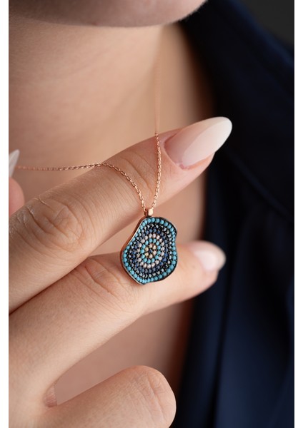 925 Ayar Gümüş Rose Nazarlı Kolye indirimleri