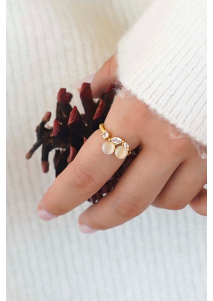 & Geometrik Zirkon Taşlı Altın Kaplama Ikili Kadın Yüzük Seti fırsatları