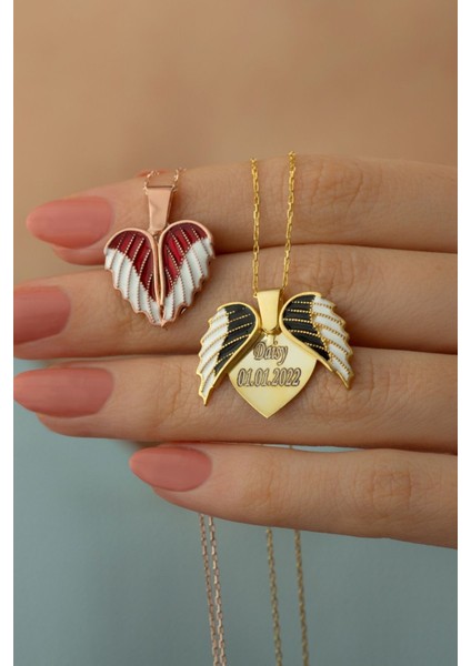 925 Ayar Gümüş Kırmızı Mineli Kanatlı Kalp Kolye fiyatları