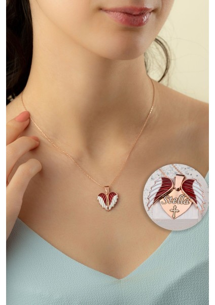 925 Ayar Gümüş Kırmızı Mineli Kanatlı Kalp Kolye fırsatları