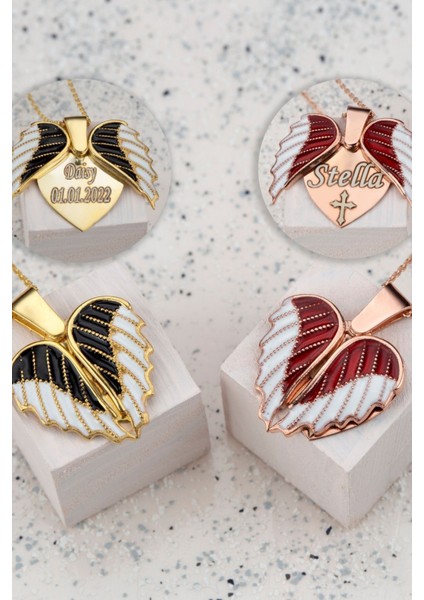 925 Ayar Gümüş Kırmızı Mineli Kanatlı Kalp Kolye indirimleri