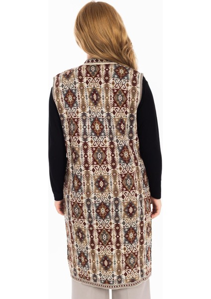 Kadın Klasik Etnik Desen Triko Örgü Kilim Anne Yelek 1052 Uzun fırsatları