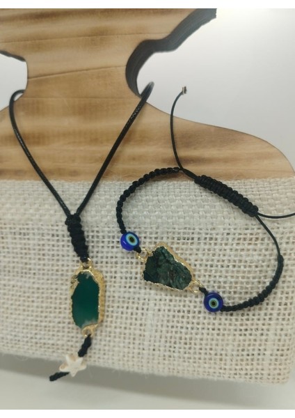 Doğal Akik Taşlı Kolye & Bileklik Kombini – El Yapımı Zarif Takım