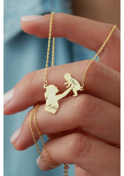 925 Ayar Gümüş Isimli Anne Bebek Kolyesi