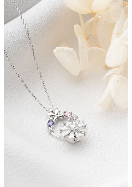 925 Ayar Gümüş Beyaz Dönen Çiçek Kolye fiyatları