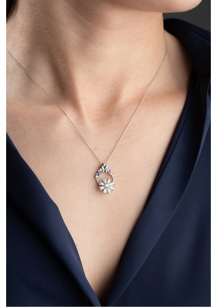 925 Ayar Gümüş Beyaz Dönen Çiçek Kolye indirimleri