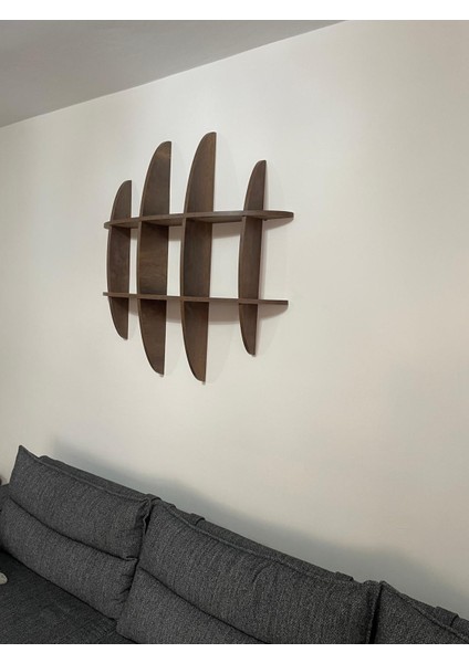 12 Raflı Dekoratif Ahşap Geniş Duvar Rafı