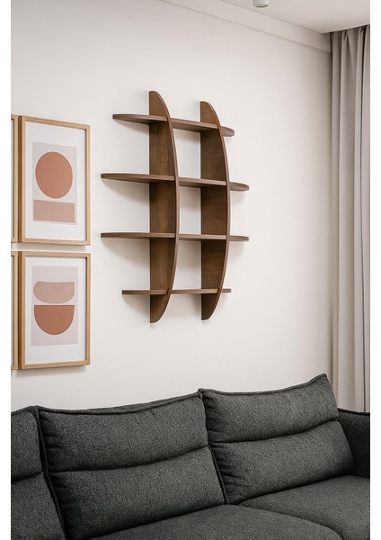 12 Raflı Dekoratif Ahşap Geniş Duvar Rafı