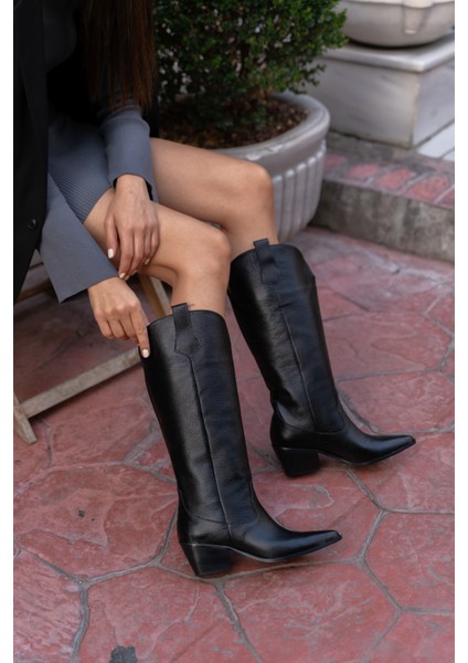 Arrow Siyah Renkli Hakiki Deri Kadın Western Topuklu Çizme modelleri