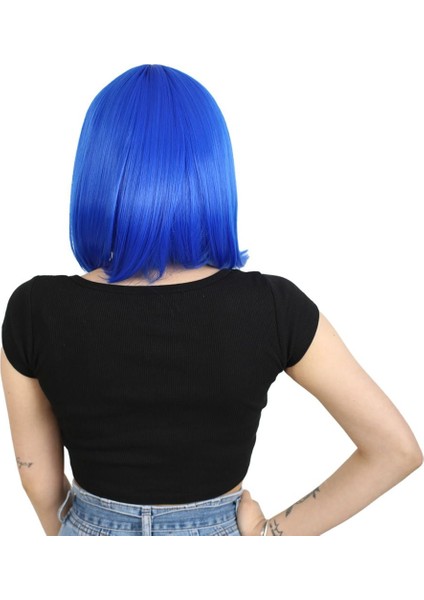 Küt Kahküllü Fiber Sentetik Peruk / Koyu Mavi fırsatları