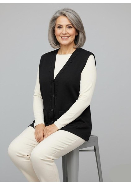 Kadın Orta Yaş ve Üzeri Sıkı Dokuma Ince Anne Triko Yelek 1140