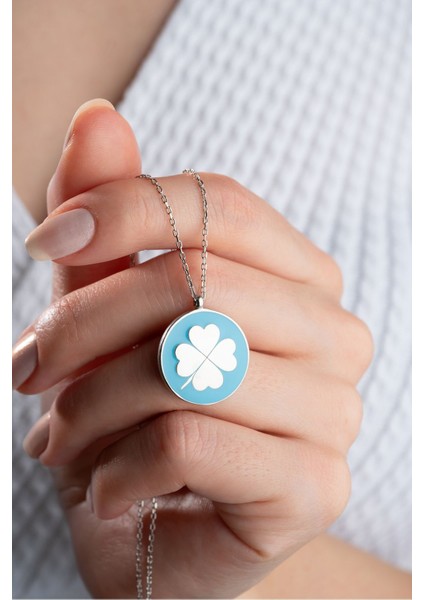 925 Ayar Gümüş Mavi Mineli Yonca Kolye fiyatları