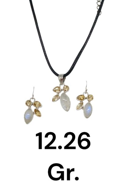 Sitrin Taşlı Ay Taşı 925 Ayar Gümüş El Işçiliği Kolye Ucu ve Küpe Seti modelleri