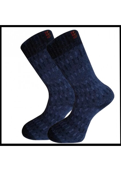 Uyguna-Yakala Erkek Çorabı Lacivert Kuzu Yünü Havlu -RAP.397